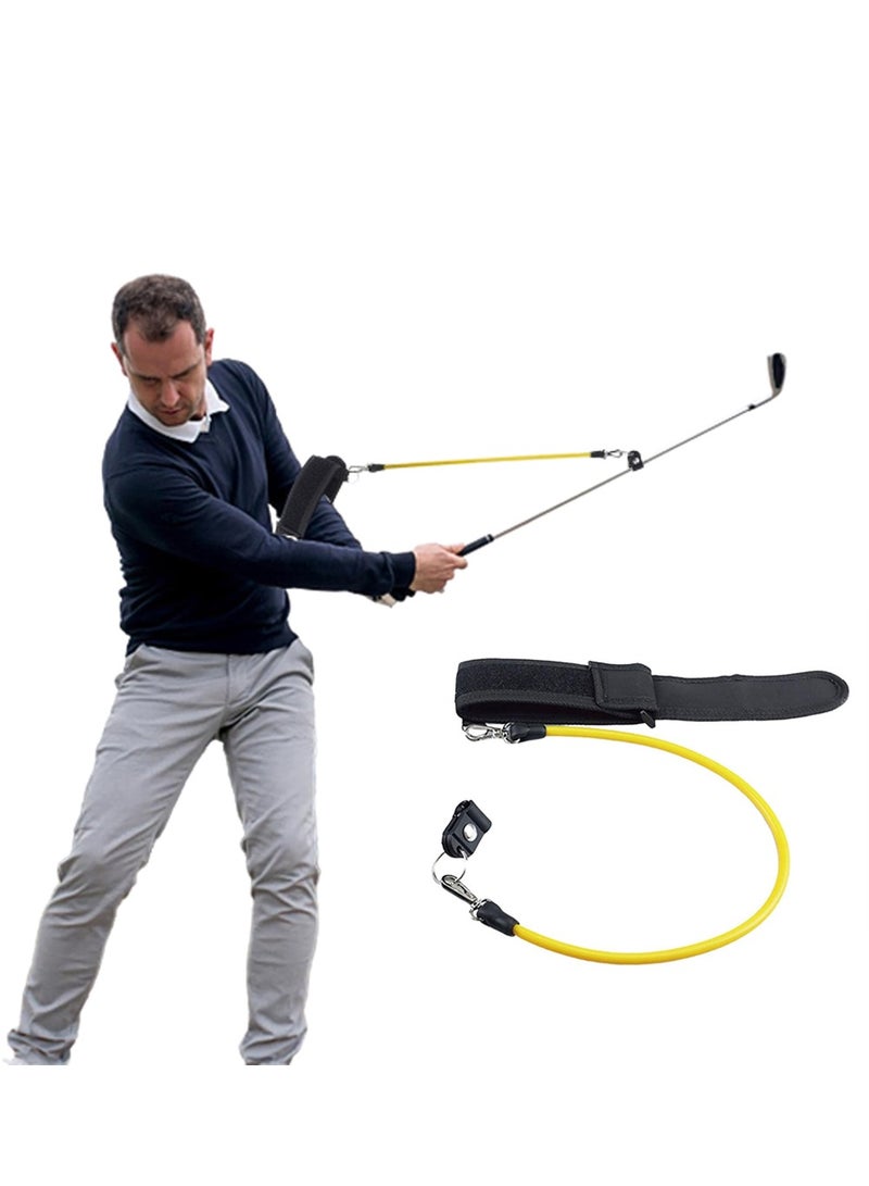 Portable Adjustable Golf Swing Trainer with Elastic Rope Improve Hinge Forearm Rotation and Shoulder Turn Essential Golf Training Aid Yellow