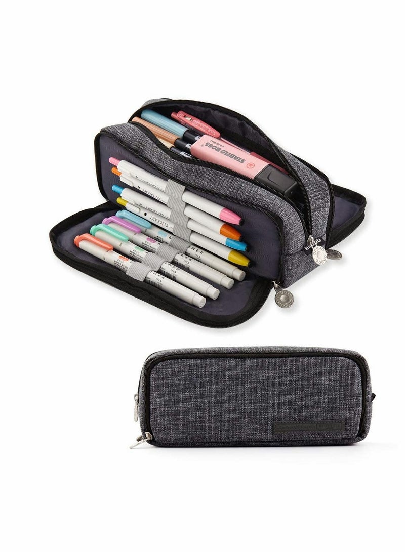 Spacious Canvas Pencil Case with 3 Compartments Stylish Pouch for School Students Boys and Girls