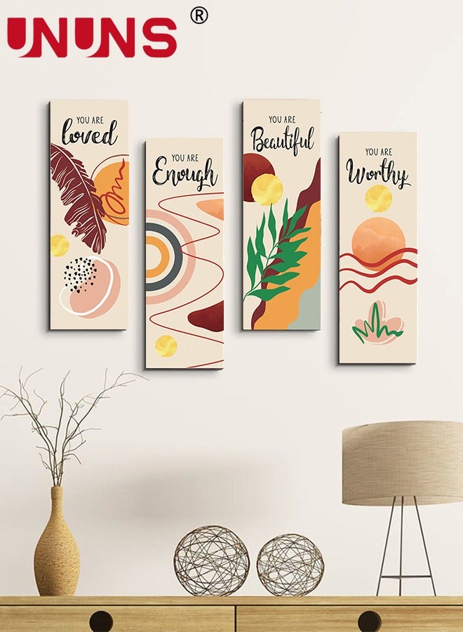 4 Pieces Flower Pictures Wall Decor,Wooden Framed Decorative Wall Art Painting For Home Cabinets Dining Restaurant,30x10cmx4