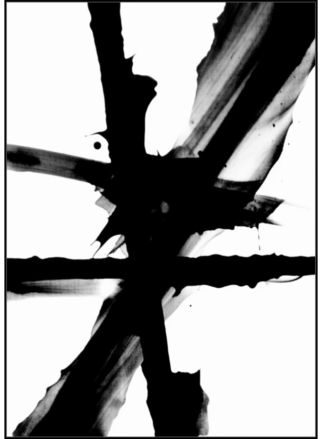 Black And White Brush Strokes Minimalist Abstract Set Of 3 Alloy Matt - Black Frame Wall Art