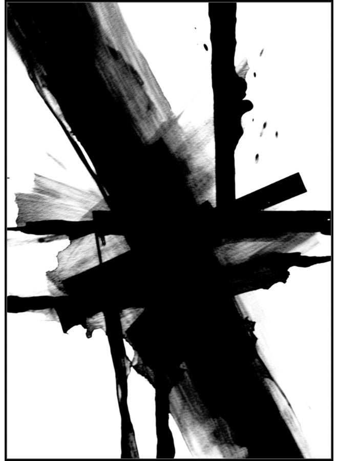Black And White Brush Strokes Minimalist Abstract Set Of 3 Alloy Matt - Black Frame Wall Art