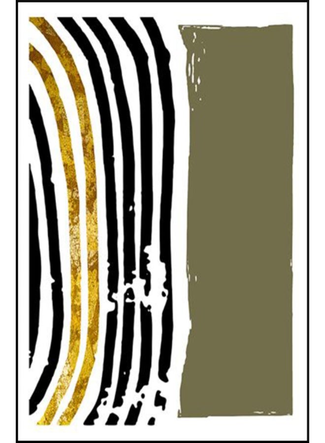 Black And White Lines Set Of 3 Alloy Matt - Black Frame Wall Art