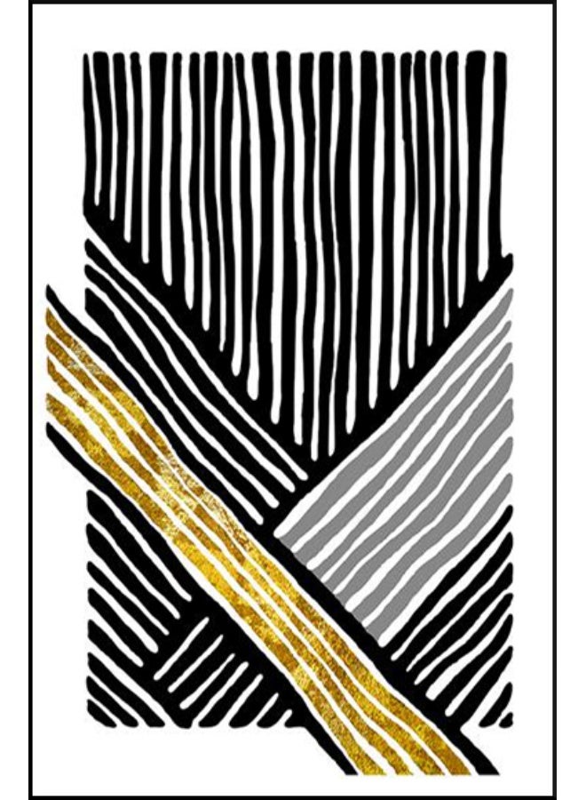 Black And White Lines Set Of 3 Alloy Matt - Black Frame Wall Art