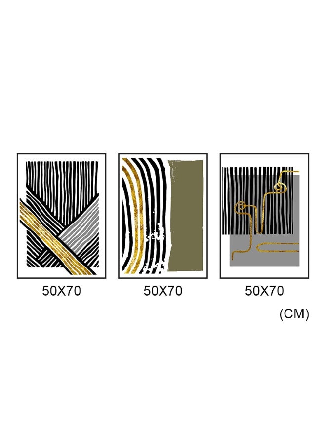 Black And White Lines Set Of 3 Alloy Matt - Black Frame Wall Art