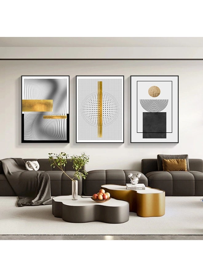 Vintage Geometric Elegance Abstract Set Of 3 Alloy Matt - Black Frame Wall Art