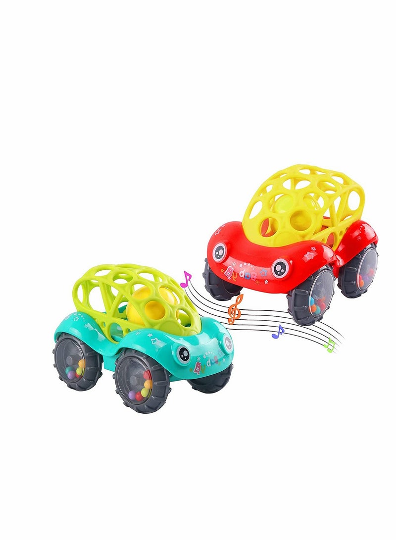 Baby Toy Cars Soft Rubber Hand Rattle Car Hole Ball Toy Early Educational 6-12 Months Boy Girl Infant (Red+Green)