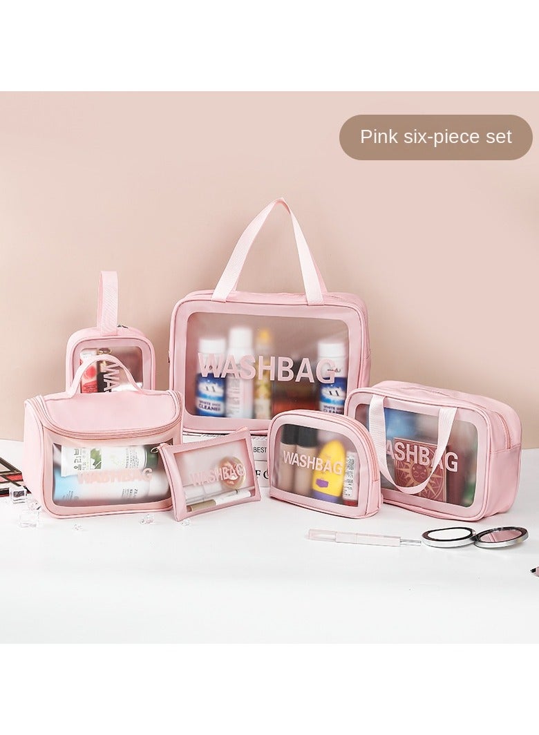 6-Piece  set Transparent Cosmetic Bag Pink