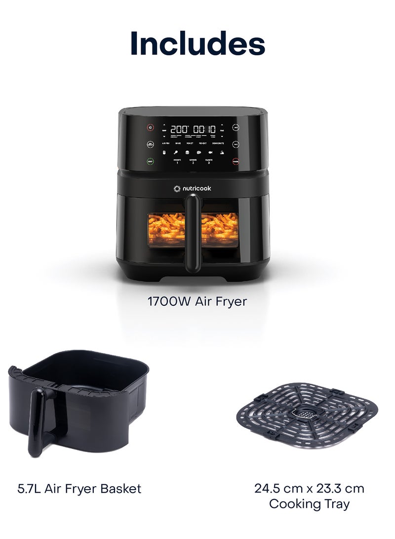 Vision With Clear Window And Internal Light, 5.7L, Toxin Free Ceramic Coating, Air Fry, Roast, Bake, Dehydrate & Reheat, 6 Presets 5.7 L 1700 W Air Fryer 3 Black