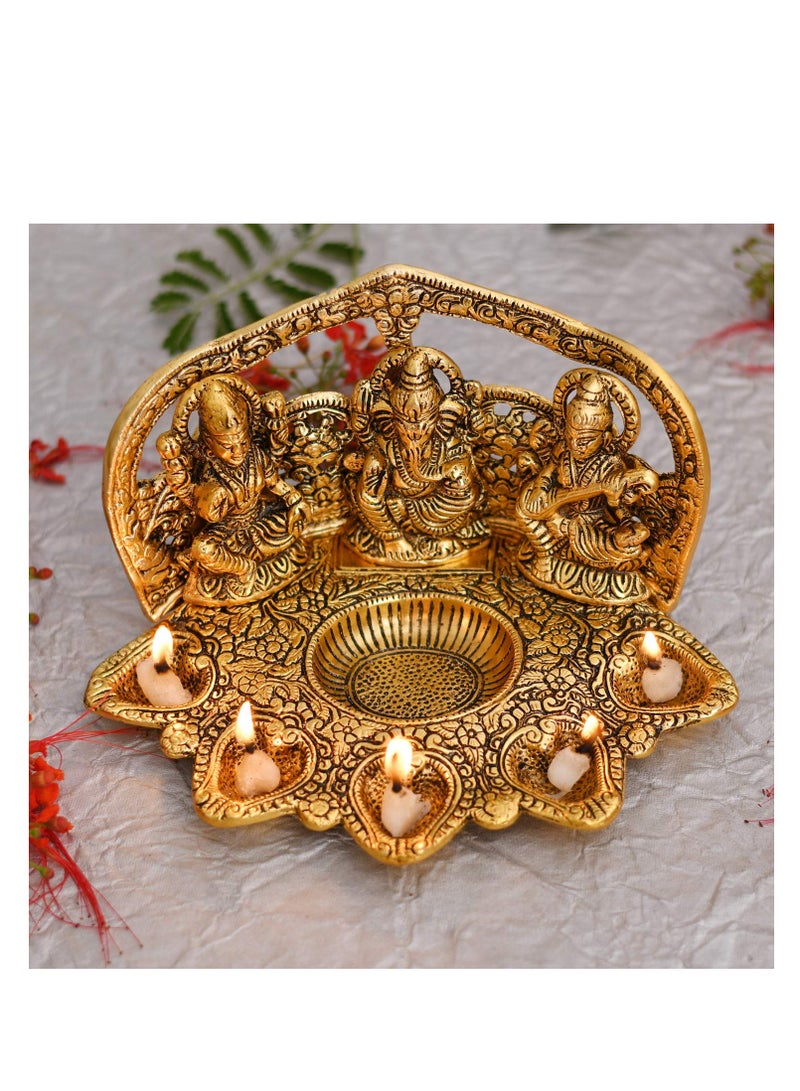 Collectible India Laxmi Ganesh Saraswati idol diya oil lamp deepak