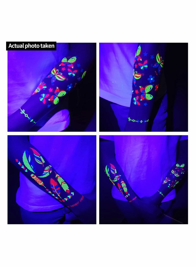 20Sheet Glow in The Dark Temporary Tattoos 160+Styles Fluorescence UV Neon Body Face Fake Waterproof Tattoo Stickers for Women Men, Rave Festival Accessory Party Supplies