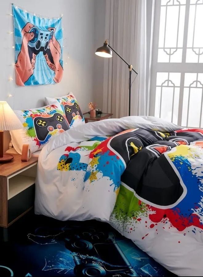 Single size 4 piece bedding set with duvet cover 3D white color.