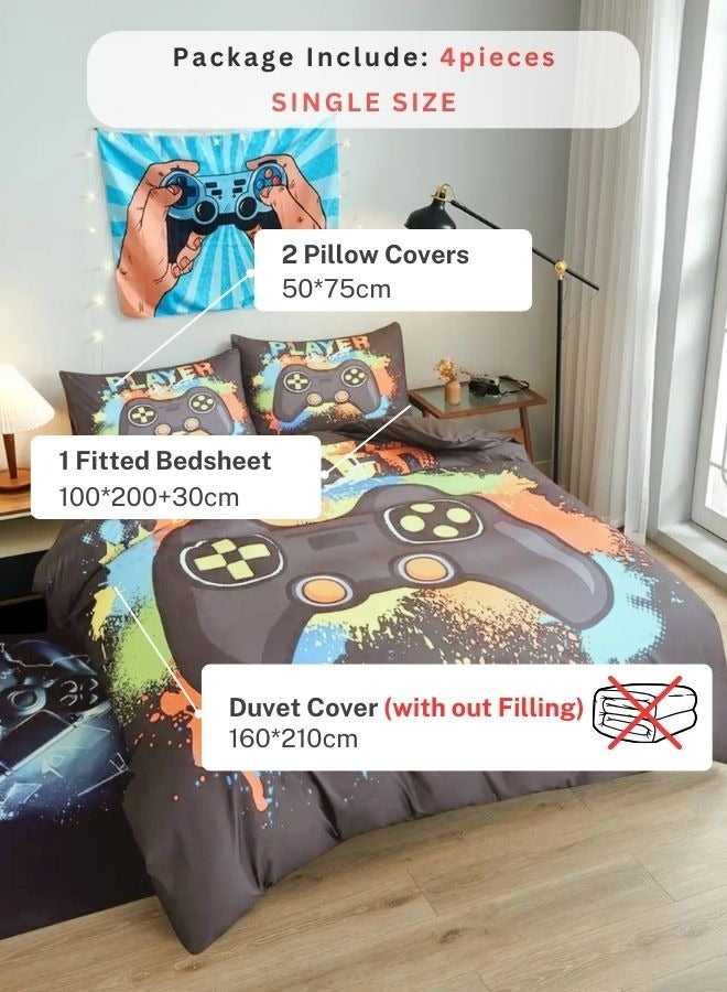 Single size 4 piece bedding set with duvet cover 3D Dark Grey color.