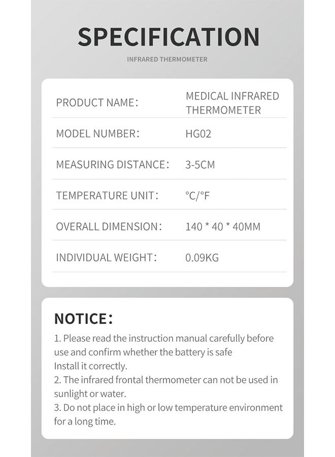 HG02 FDA Approved Forehead Thermometer for Home Use,  Rapid Measurement, Data Memory, Tricolor Backlight, Dual Mode Conversion (°C/°F), Automatic Shutdown, and High Temperature Alarm，Batteries not included