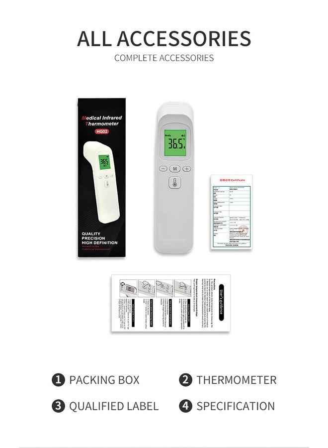 HG02 FDA Approved Forehead Thermometer for Home Use,  Rapid Measurement, Data Memory, Tricolor Backlight, Dual Mode Conversion (°C/°F), Automatic Shutdown, and High Temperature Alarm，Batteries not included