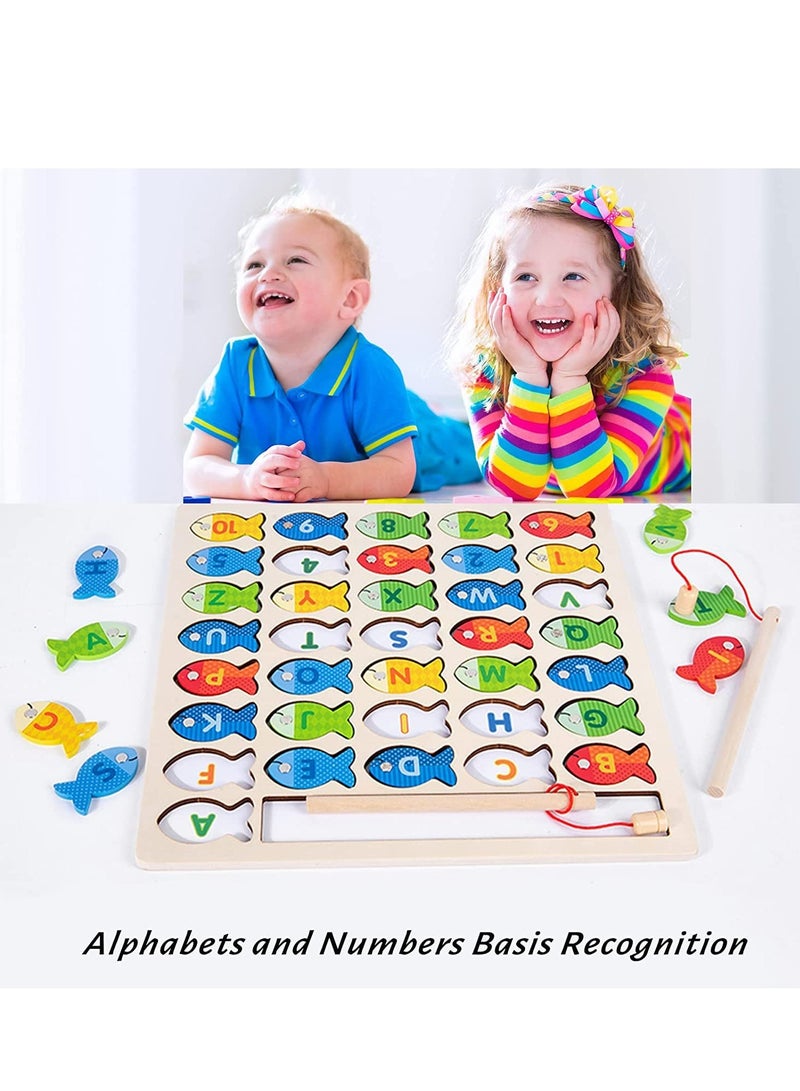 Wooden Magnetic Fishing Game for Toddlers Montessori Fine Motor Skills Toy with Letters and Numbers Preschool Classroom Learning