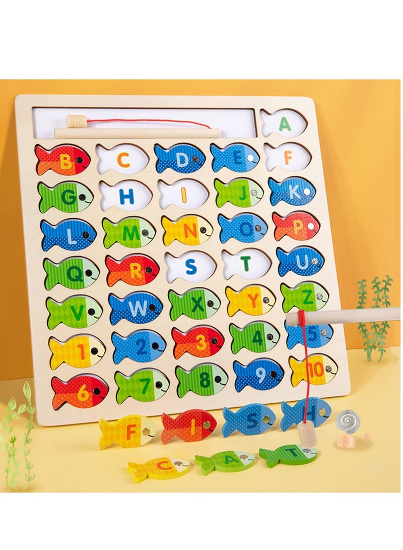 Wooden Magnetic Fishing Game for Toddlers Montessori Fine Motor Skills Toy with Letters and Numbers Preschool Classroom Learning