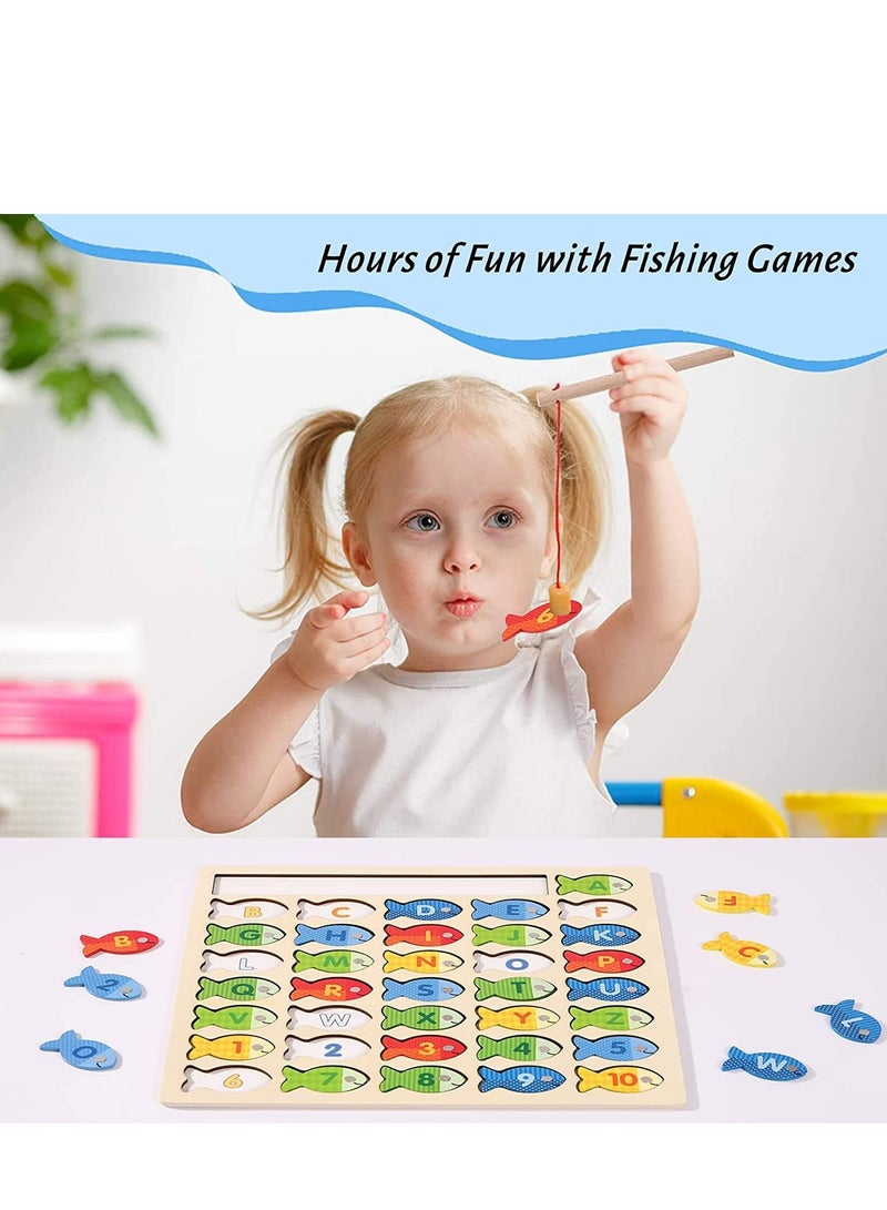Wooden Magnetic Fishing Game for Toddlers Montessori Fine Motor Skills Toy with Letters and Numbers Preschool Classroom Learning