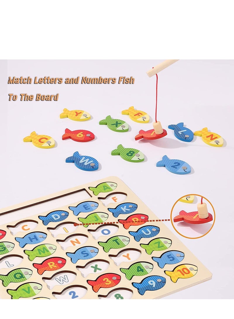 Wooden Magnetic Fishing Game for Toddlers Montessori Fine Motor Skills Toy with Letters and Numbers Preschool Classroom Learning