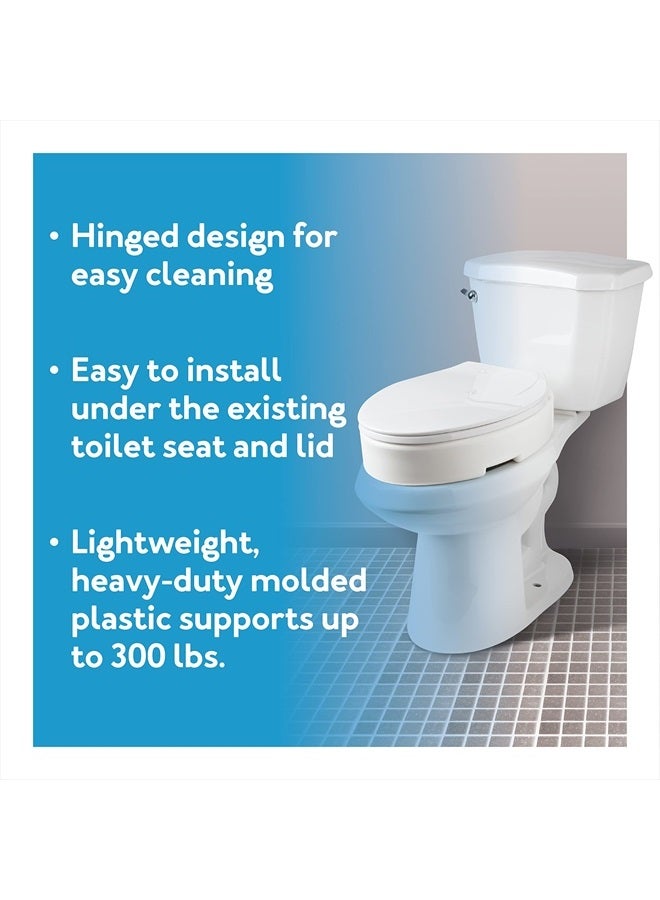 Elongated Hinged Raised Toilet Seat, Adds 3.5 Inches of Height to Toilet, 300 Pound Weight Capacity, Toilet Seat Riser, Elevated Toilet Seat And Handicap Toilet Seat
