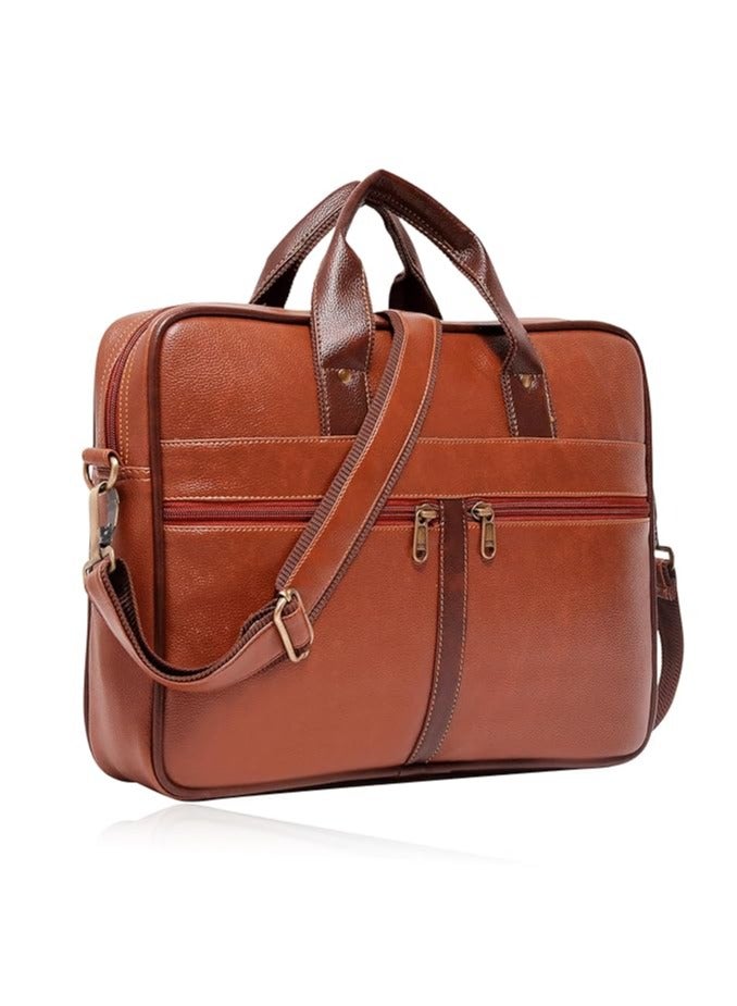 Men's Brown PU Leather Laptop Messenger Bag Satchel for Men and Women - Elegant & Durable (NQ4L)