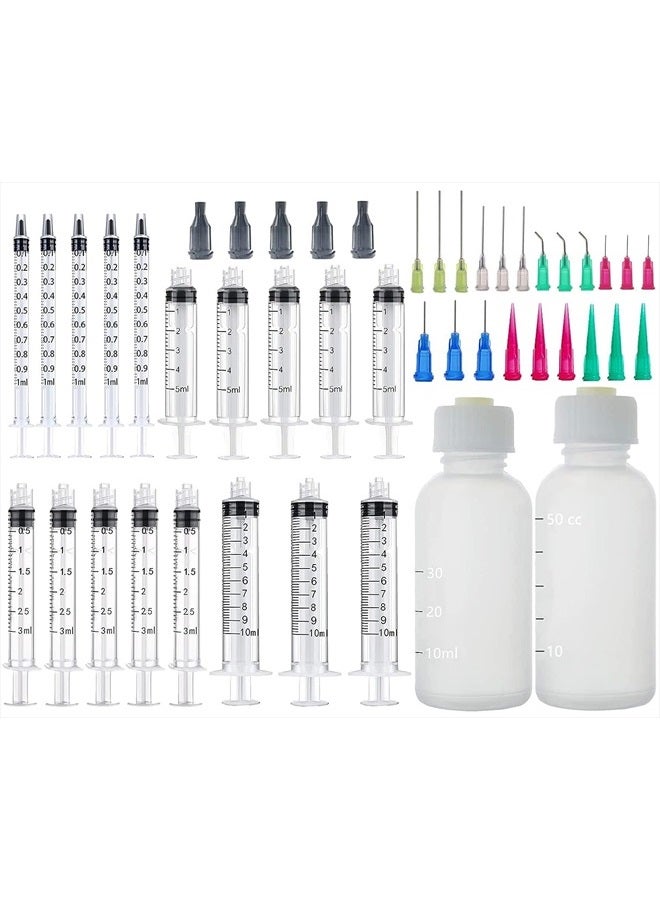 20 Pack Dispenser and 30ml+50ml Glue Bottle, 1ml, 3ml, 5ml, 10ml, Dispenser, 14ga, 16ga, 18ga, 20ga, 22ga, 25ga dispensing head and Caps, for Refilling and Measuring Liquids