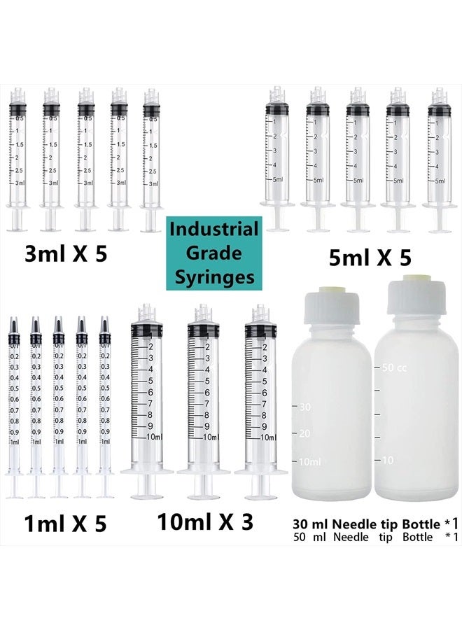 20 Pack Dispenser and 30ml+50ml Glue Bottle, 1ml, 3ml, 5ml, 10ml, Dispenser, 14ga, 16ga, 18ga, 20ga, 22ga, 25ga dispensing head and Caps, for Refilling and Measuring Liquids