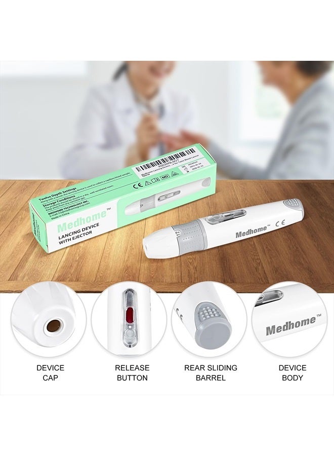 Lancing Device, with 12 Adjustable Depth Settings, Lancing Device for Diabetes Testing with Push Button Ejector,Minimizing Pain and Discomfort in Blood Glucose Testing - Lancet Device