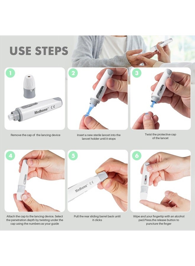 Lancing Device, with 12 Adjustable Depth Settings, Lancing Device for Diabetes Testing with Push Button Ejector,Minimizing Pain and Discomfort in Blood Glucose Testing - Lancet Device