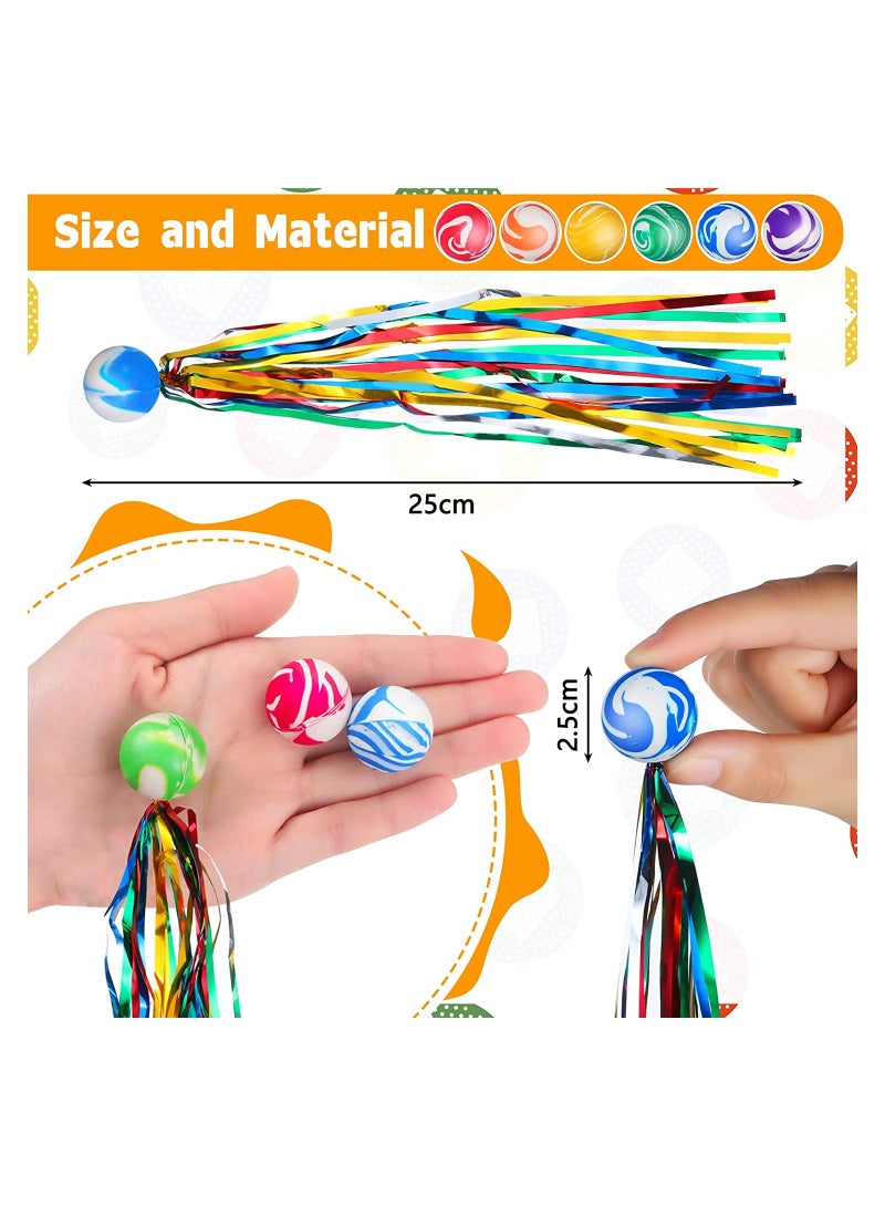 50 Pcs Kids Comet Balls Bouncy Balls with Colorful Streamers Mini Rubber Ball for Kids Little Teens Birthday Party Favors Goodie Bag Fillers Assorted Colors