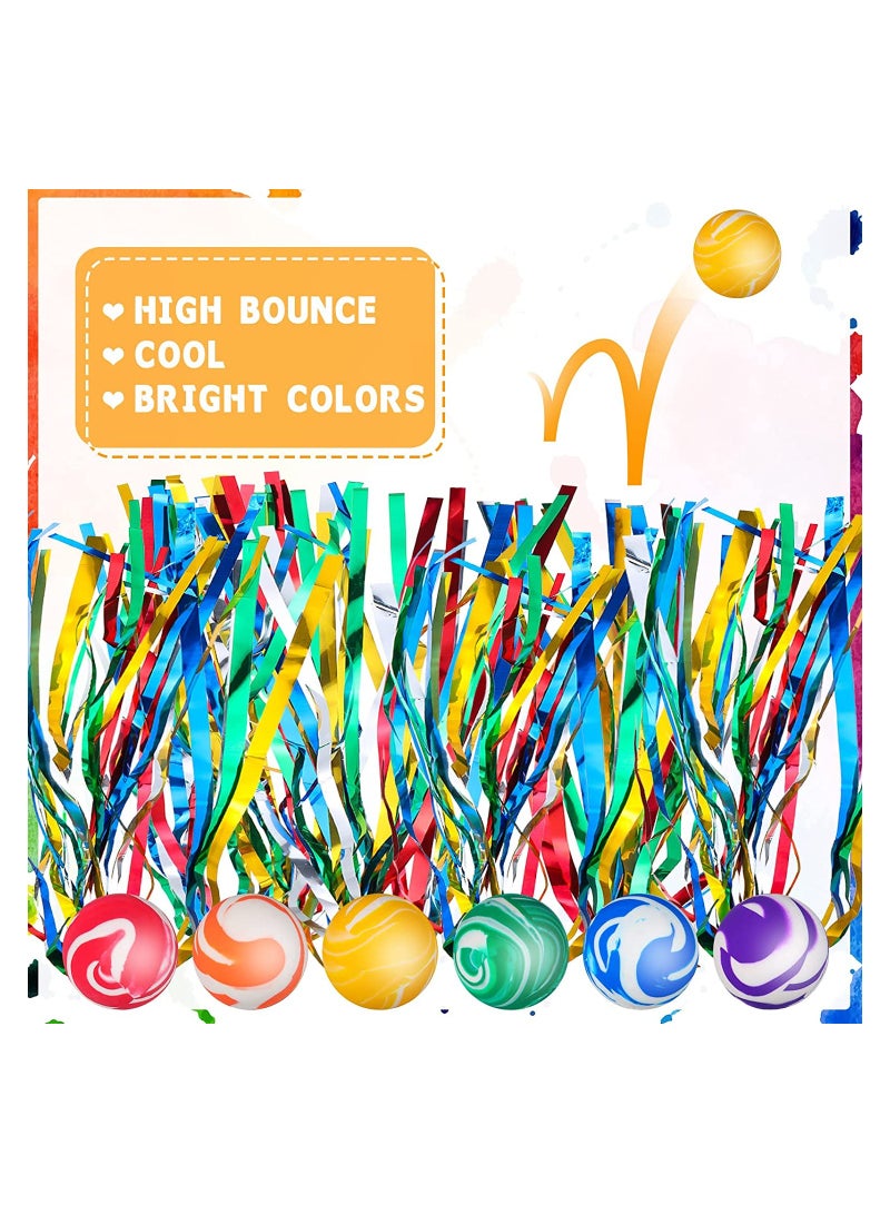 50 Pcs Kids Comet Balls Bouncy Balls with Colorful Streamers Mini Rubber Ball for Kids Little Teens Birthday Party Favors Goodie Bag Fillers Assorted Colors