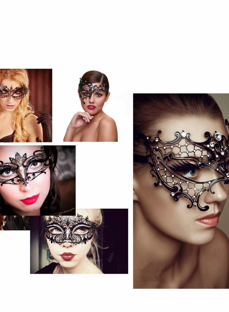 Masquerade Mask for Women Mardi Gras Deecorations Venetian Masks Metal Shiny Rhinestone Halloween Party Evening Prom Ball Costumes Accessory, Black