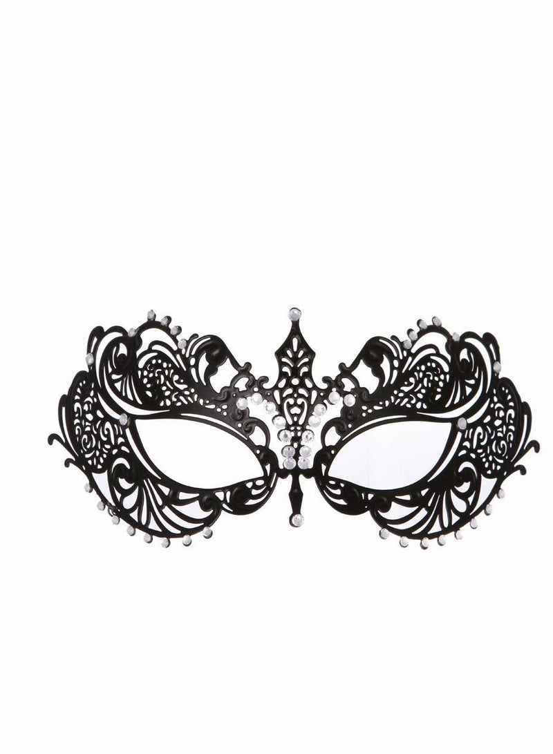 Masquerade Mask for Women Mardi Gras Deecorations Venetian Masks Metal Shiny Rhinestone Halloween Party Evening Prom Ball Costumes Accessory, Black