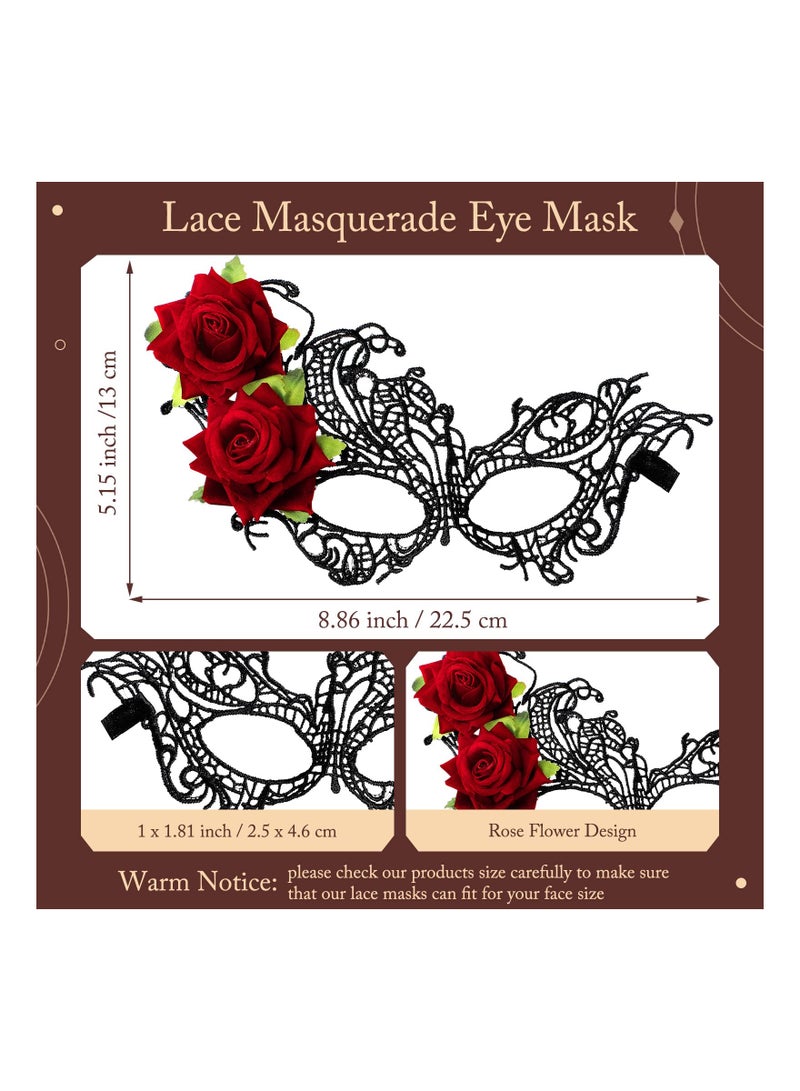 Masquerade Mask for Women, Multicolored Rose Flower Lace Venetian Face Cover for Halloween Mardi Gras Party, Mask Evening Prom, Ball Mask Bar Costumes Accessory Venetian Ball Prom (3 packs)