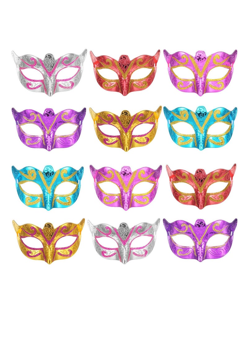 12 Pieces Mardi Gras Masks Shining Plated Gold Masquerade Mask Wedding Props Party Costume Accessory