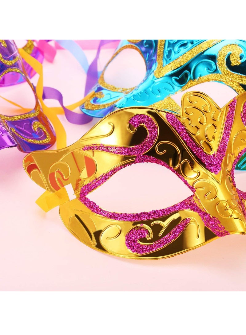 12 Pieces Mardi Gras Masks Shining Plated Gold Masquerade Mask Wedding Props Party Costume Accessory