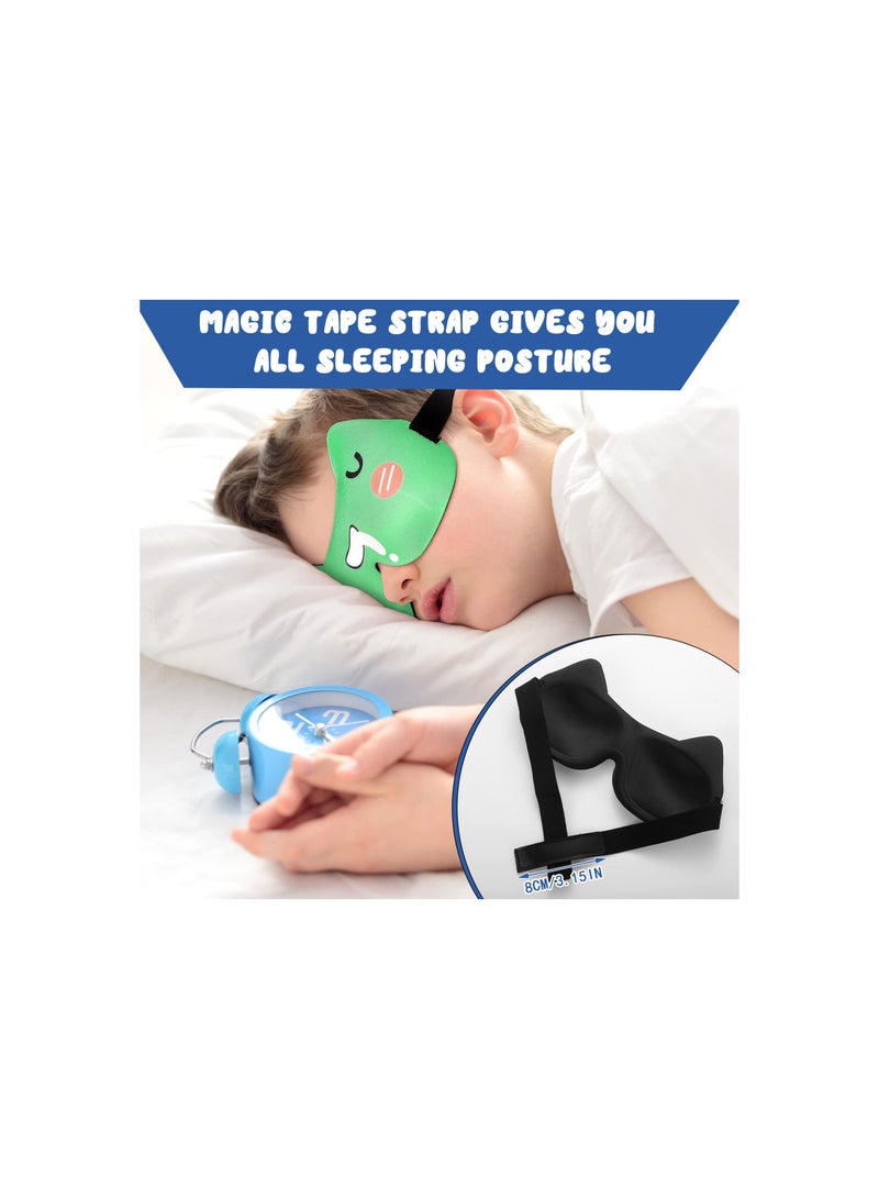 Sleep Eye Mask, 4 Pairs for Boys Grils Cartoon Sleeping Mask 3D Contoured Blackout Blindfold Night for Men Women Sleeping Travel Work Naps Blocks Light, Planet Rocket Frog Patterns, Blue and Green