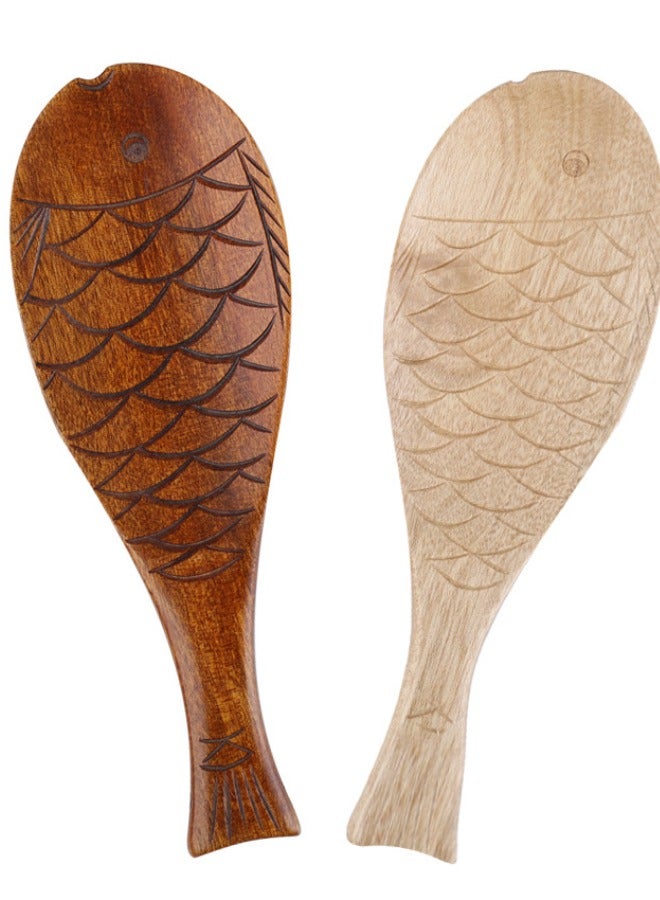 2 PCS Wooden Fish Shaped Rice Spoon.Beige, Brown