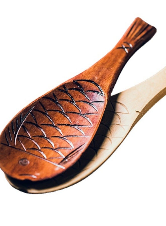 2 PCS Wooden Fish Shaped Rice Spoon.Beige, Brown