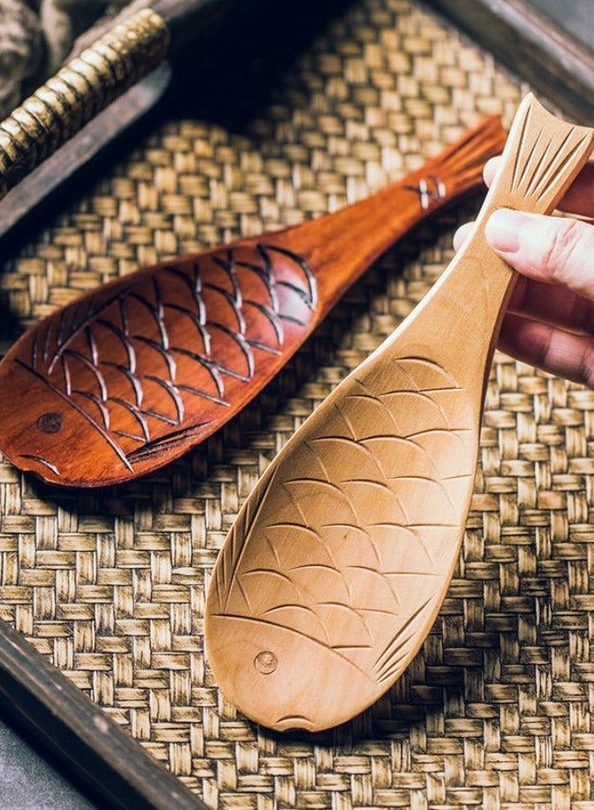 2 PCS Wooden Fish Shaped Rice Spoon.Beige, Brown