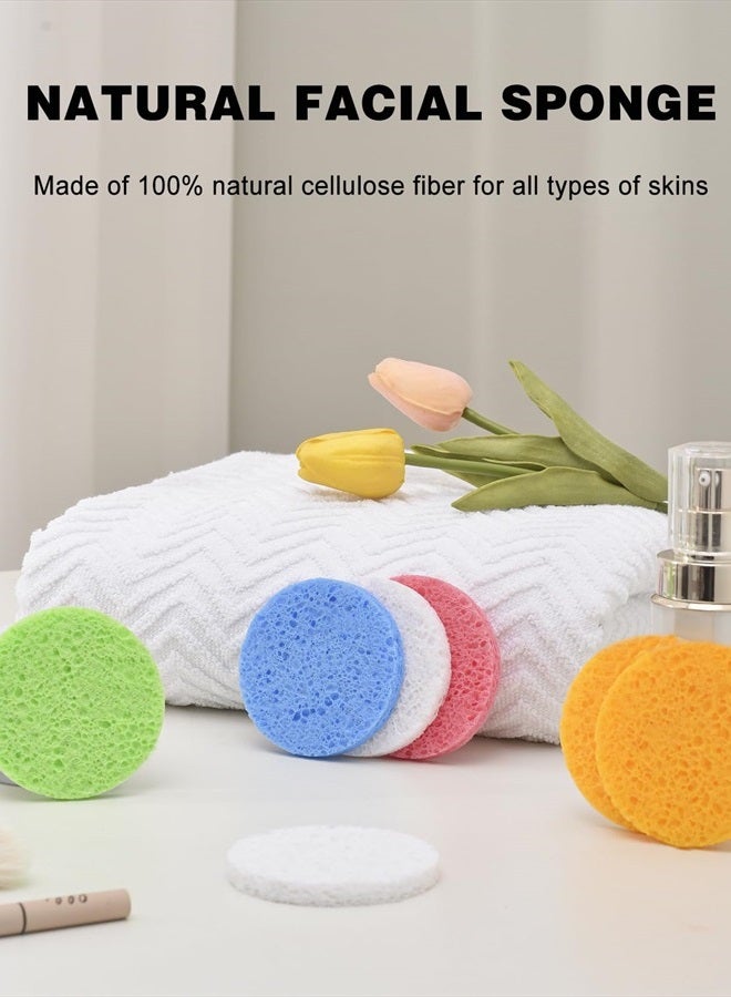 50-Count Compressed Facial Sponges for Estheticians- 100% Natural Cellulose Face Sponge Spa Sponges for Face Cleansing, Massage, Pore Exfoliating, Mask, Makeup Removal (White+Pink)