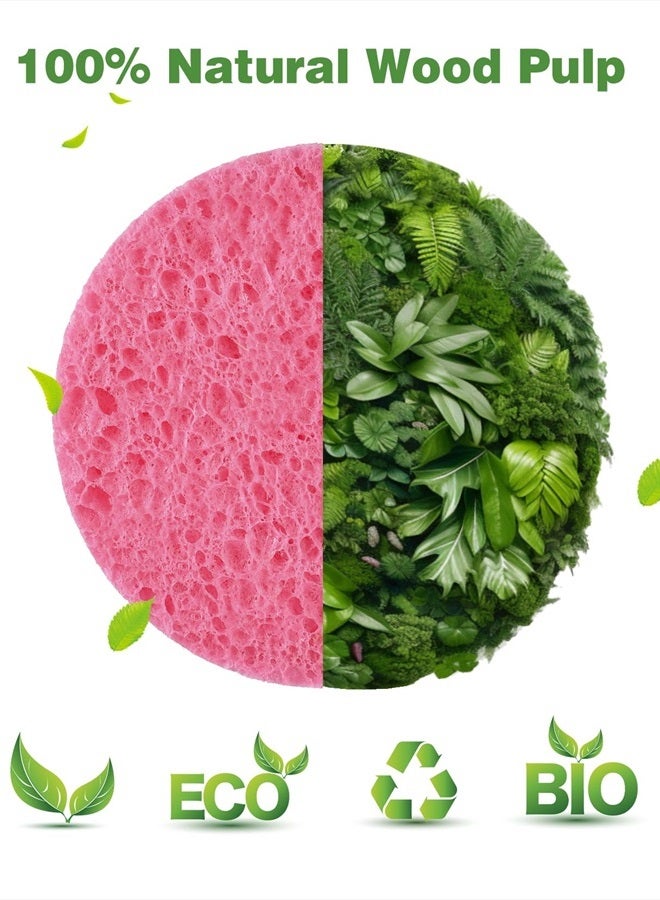 50-Count Compressed Facial Sponges for Estheticians- 100% Natural Cellulose Face Sponge Spa Sponges for Face Cleansing, Massage, Pore Exfoliating, Mask, Makeup Removal (White+Pink)