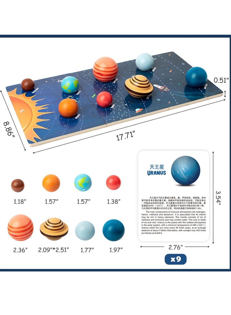 Wooden Solar System Model Board Montessori Toys Planets Puzzle Science STEM Space Learning for Kids 4-8 with 3D Planets Models Preschool Educational Gift for Boys Girls