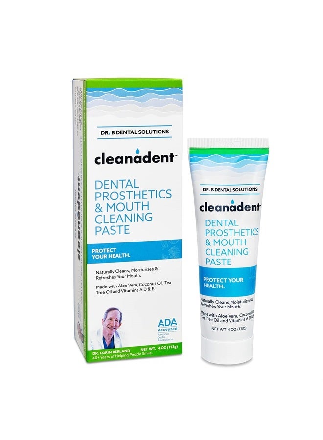 Cleanadent Denture and Gum Toothpaste, ADA Accepted All-Natural Denture Toothpaste for Adults - Removes Odors, Stains and Adhesives - 4 oz