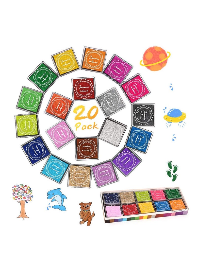 20 Pack Non Toxic Washable Finger Ink Pads for Kids Crafting Stamping on Paper Wood and Fabric