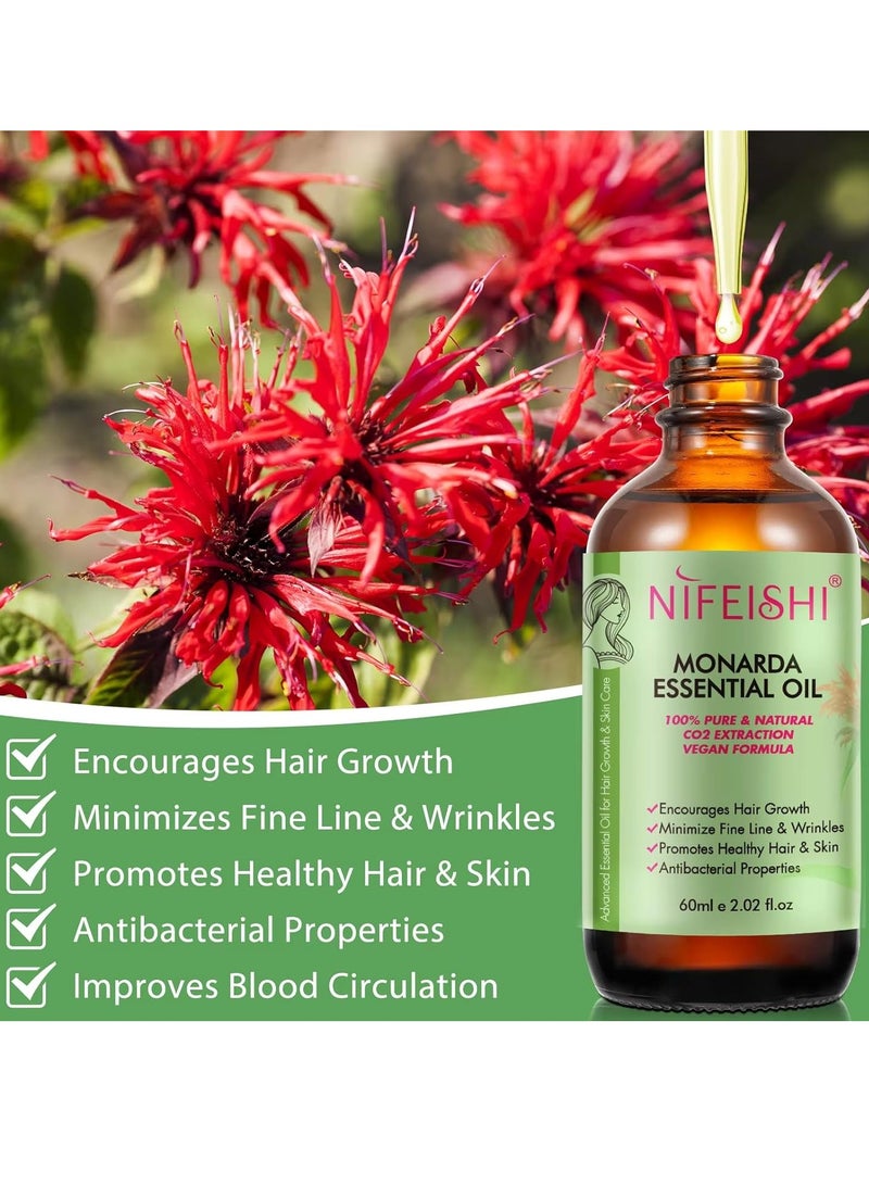 60ml Monarda Essential Oil for Hair Growth Hair Growth and Skin Reduce Fine Lines and Wrinkles Hair Eyelash Eyebrow Growth and Antibacterial Pure Natural Co2 Extraction Monarda Hair Oil Skin Care Oil