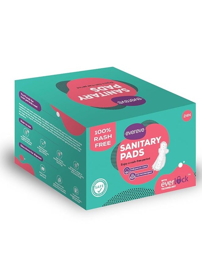 Evereve 100% Us Cotton Ultra Thin Rash Free Sanitary Pads, Pack of 24 Pads, Heavy Flow-XXL