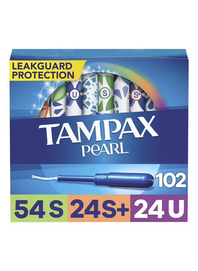 Pearl Tampons Multi Pack, Super/Super Plus/Ultra Absorbency with BPA-Free Plastic Applicator and LeakGuard Braid, Unscented, 34 Count x 3 Packs (102 count total)