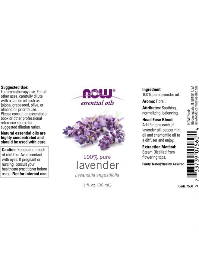 Essential Oils, Lavender Oil, Soothing Aromatherapy Scent, Steam Distilled, 100% Pure, Vegan, Child Resistant Cap, 1-Ounce