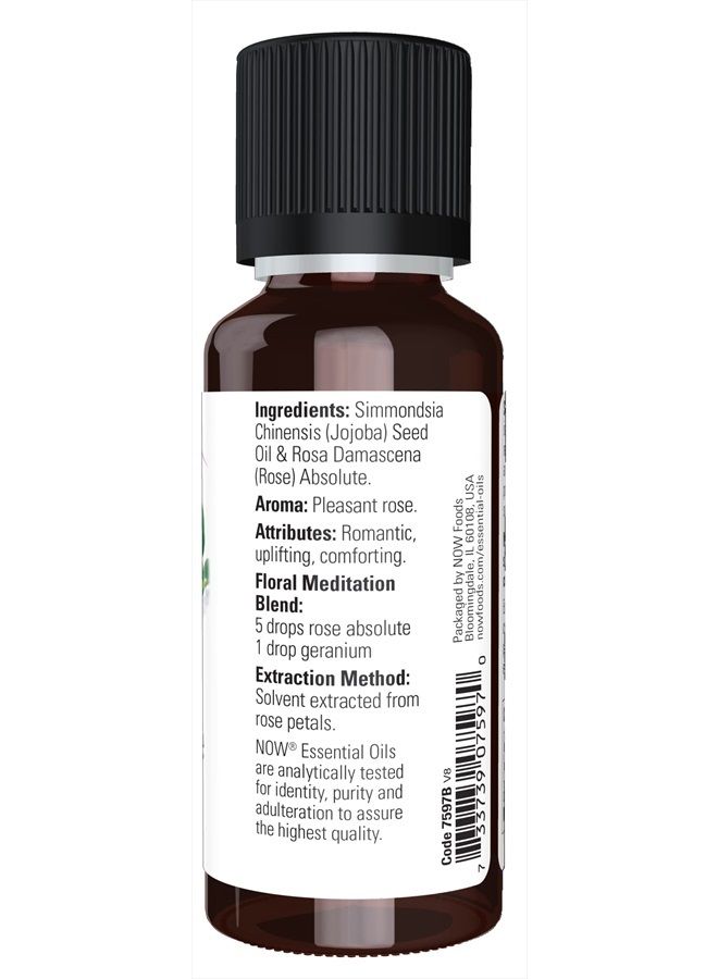 Essential Oils, Rose Absolute, 5% Blend of Pure Rose Absolute Oil in Pure Jojoba Oil, Romantic Aromatherapy Scent, Vegan, Child Resistant Cap, 1-Ounce