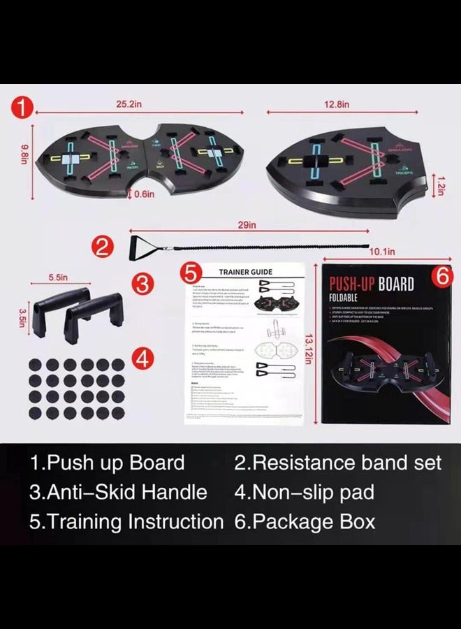 Upgraded 9 in 1 Push Up Board: Foldable Push Up Board with Resistance Bands, Push Up Handles for Perfect Pushups, Portable Home Workout Equipment ,Home Gym Strength Training Fitness Equipment